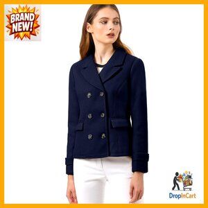 Classic Tailored Double Breasted Pea Coat Notched Lapel Elegant Winter Wear